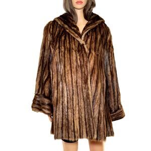 VINTAGE Unbranded Women's Size M Auburn & Brown Striped Genuine Mink Coat